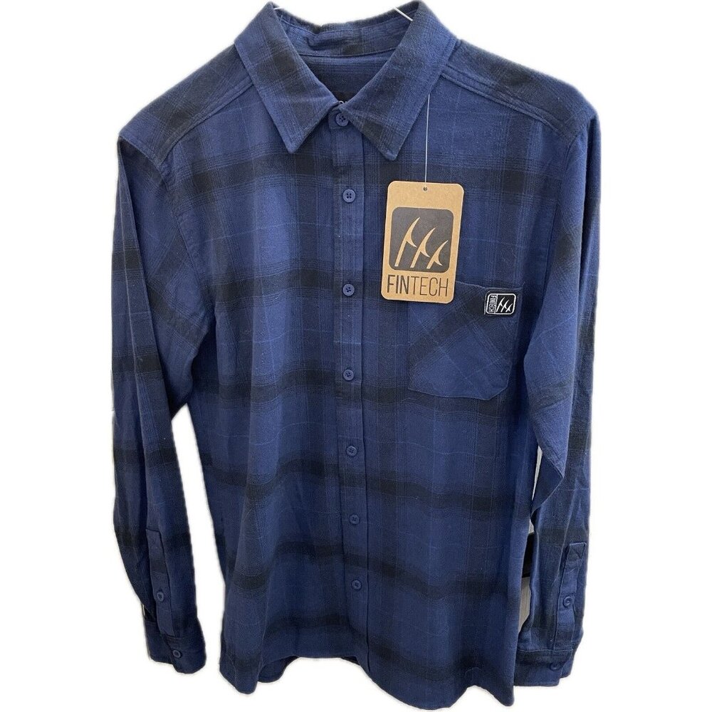 NWT FinTech blue black plaid The Woodsman midweight flannel shirt mens Medium